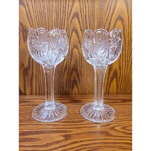 Vintage Clear Pressed Glass Goblets With Starburst Design  Set Of 2